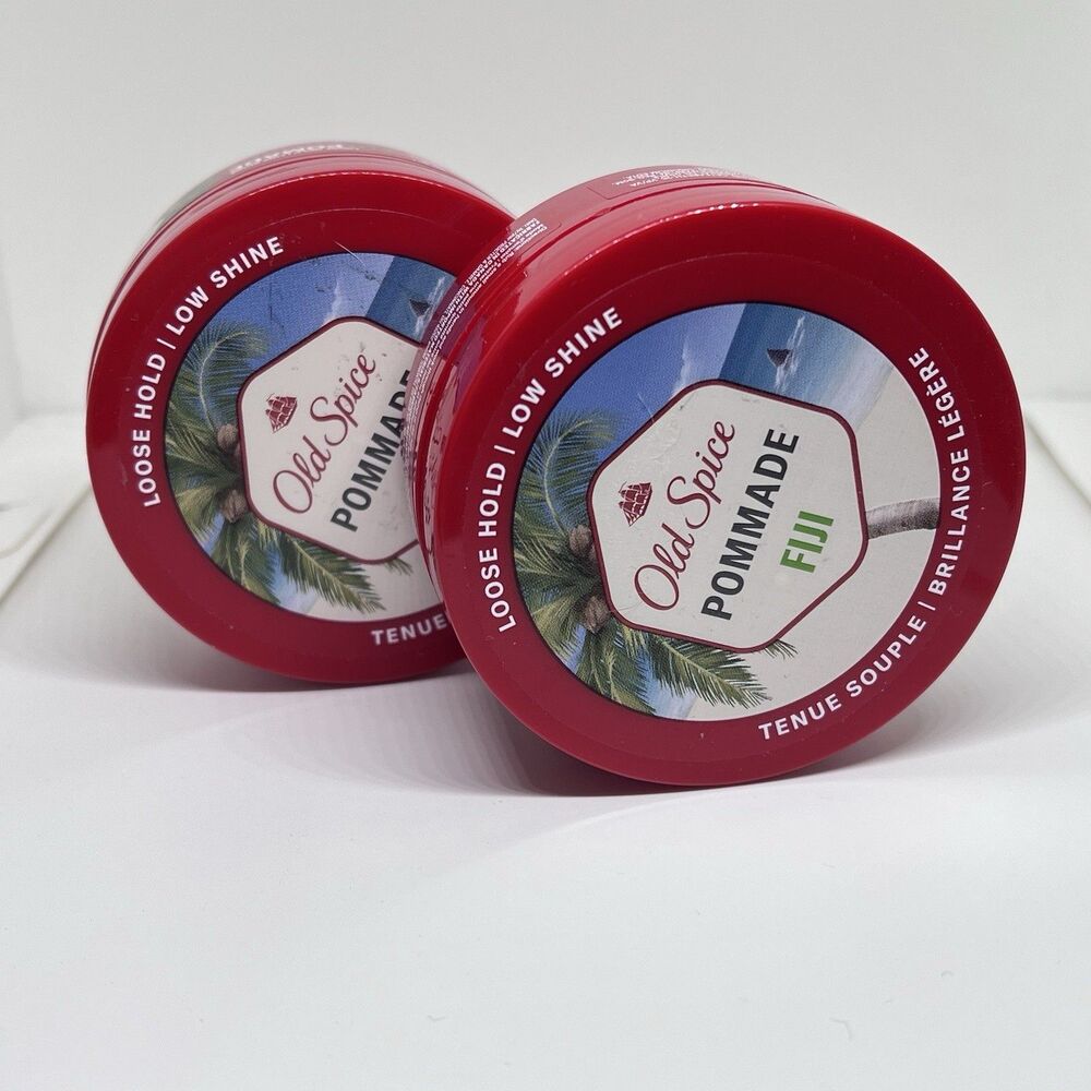 LOT (2) OLD SPICE "FIJI" POMADE HAIR PRODUCT, LOOSE HOLD, LOW SHINE 2.22 oz